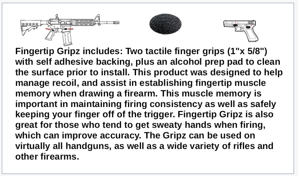 Fingertip-Gripz business card back with product details