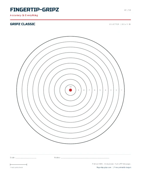 One large, numbered bullseye. Fingertip-Gripz printable target sheet.