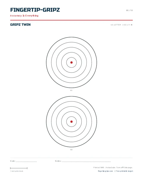 Two large bullseyes, stacked vertically. Fingertip-Gripz printable target sheet.